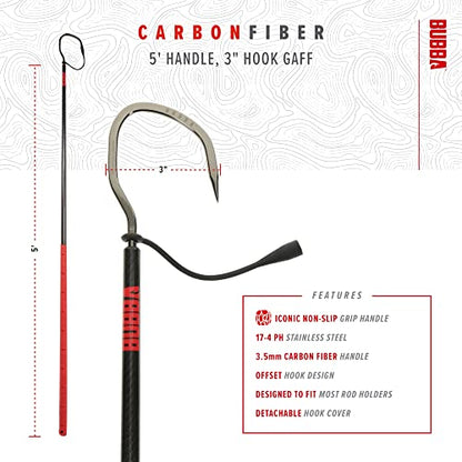 BUBBA 5 Foot Gaff with 3 Inch Stainless Steel Offset Hook, Non-Slip Grip Handles and Carbon Fiber Shaft for Fishing, Boating and Outdoors - size: 5 Foot 3 Inch