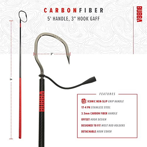 BUBBA 5 Foot Gaff with 3 Inch Stainless Steel Offset Hook, Non-Slip Grip Handles and Carbon Fiber Shaft for Fishing, Boating and Outdoors - size: 5 Foot 3 Inch