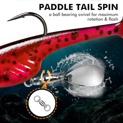 TRUSCEND Duramax Pre-Rigged Saltwater Fishing Lures with BKK Jig Hooks, Easy Catch 10X Tear-Resistant TPE Soft Swimbait for Redfish Grouper Striper Bass Trout Crappie Walleye, Weedless Freshwater Bait - color: C-2"-5/32oz
