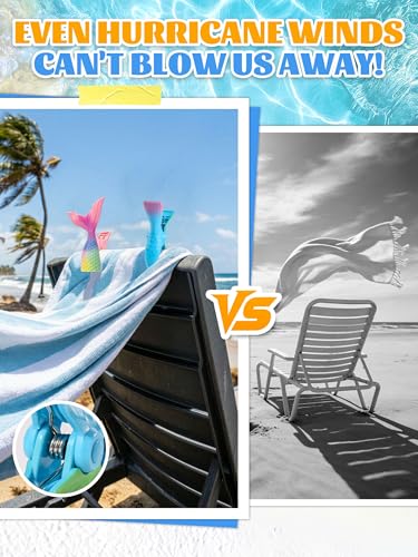 8 Pack Towel Clips for Beach Chairs, Perfect Set for 4 Chairs, Jumbo Beach Towel Clips with Strong Grip, Cute Flamingo Parrot Mermaid Tail Starfish Clips for Cruise Pool Patio - style: Parrot + Flamingo + Mermaid Tail + Starfish