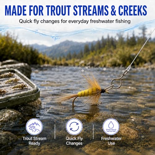 Fly Fishing Snaps 100pcs - Stainless Steel Quick Change Fly Clips, No Knot Fly Fishing Snap Connectors for Trout Flies, Jigs, Hooks, Tippet Leader and Lightweight Lures - size: S- 2.8X7.0mm