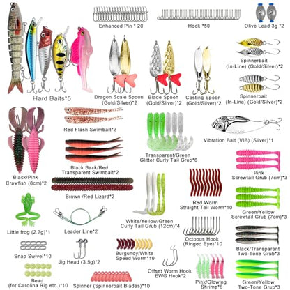 193PCS Fishing Lures Kit with Tackle Box, Freshwater Saltwater Bass Lures Set – Hard Baits, Soft Plastic Worms, Crankbaits, Spinner Baits, Frog Lures, Fishing Hooks & Accessories