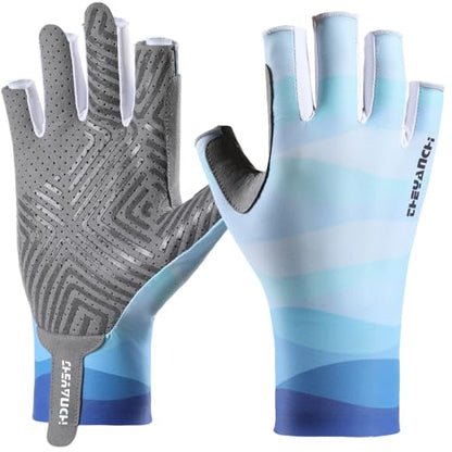 Fishing Gloves UV Protection Fingerless Sun Gloves Men Women for Cycling Hunting Kayaking Hiking Sailing - color: Blue, size: Medium