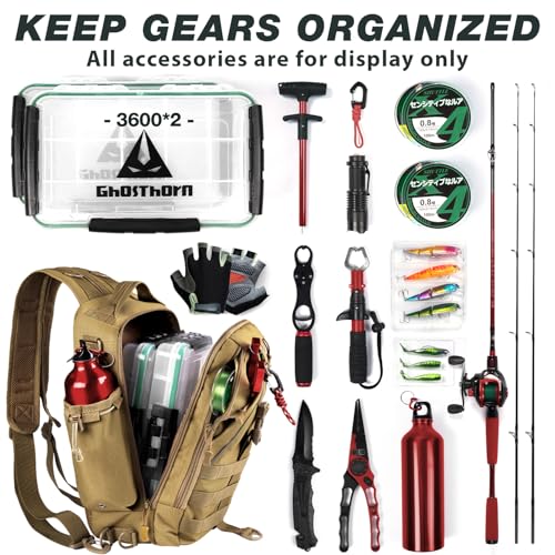 Ghosthorn Fishing Backpack with Tackle Boxes Fish Lip Gripper Pliers Lures Waterproof Tackle Bag with Rod Holder Fishing Gear - color: Khaki, size: Standard
