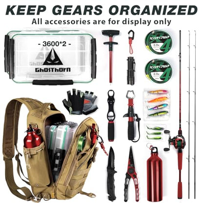 Ghosthorn Fishing Backpack with Tackle Boxes Fish Lip Gripper Pliers Lures Waterproof Tackle Bag with Rod Holder Fishing Gear - color: Khaki, size: Standard