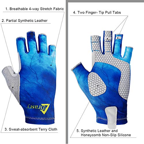 Drasry UV Protection Fishing Fingerless Gloves - Men & Women UPF 50+ SPF Gloves for Fishing, Kayak, Paddling, Hiking, Sailing, Rowing - color: Blue - Star Sky, size: X-Large