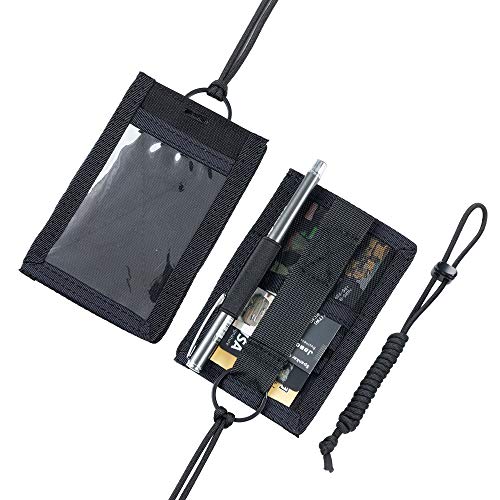 EXCELLENT ELITE SPANKER Tactical ID Card Holder Adjustable Neck Lanyard Key Ring Loop Patch Badge Holder and Credit Card Organizer (Black) - color: Black