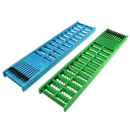 Fishing Hook Holder 2pcs 6x27cm Blue and Green Fishing Snelled Hook Holder Plastic Double Side Spring Hooks Storage Catch Holder for Snelled Rigs Holder Lead Tray Jigs Board