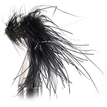 Woolly Bugger Crystal Black Bead Head Flies - Tied on Mustad Signature Fly Hooks use for Trout and More (12ct - Hooks #4-10) - style: Hook #6