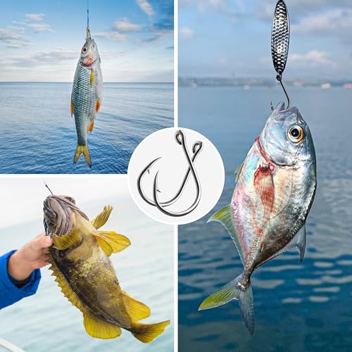 200pcs 10 Sizes Fishing Hooks with Portable Plastic Box, Carbon Steel Strong Sharp Fish Hook with Barbs for Seawater & Freshwater Catfish Trout Bass Octopus, Fishing Gift for Men