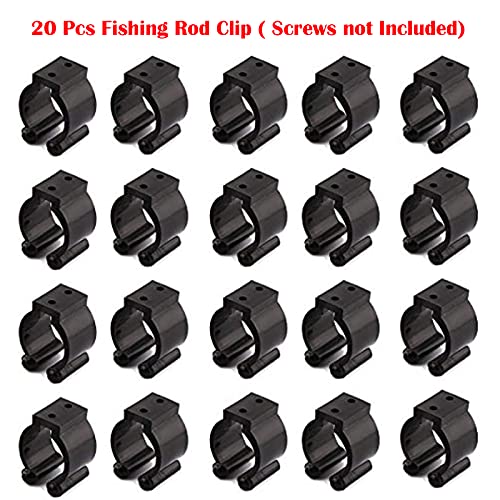Wall Mounted Fishing Pole Holder - 20pcs Black Rubber Rod & Cue Clips for Pool & Fishing Storage Rack