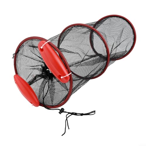 Foldable Fishing Mesh Bait Cage, Nylon Floating Basket for Live Fish, Shrimp, Crab Trap with Lanyard, Portable Keeper Net for Fresh Salt Water - size: 25*60cm