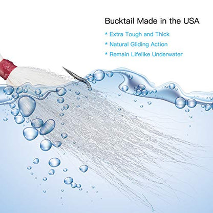 Dr.Fish 3 Pack Bucktail Jig Lure Hair Jig Saltwater Freshwater Lures Surf Fishing Bass Flounder Striper Bluefish Halibut Redfish - color: White (Pack of 3), size: 2 oz