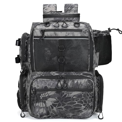 Rabjen Fishing Tackle Backpack with Rod Holders, Bottle Holder, Storage Bag Store Fishing Gear