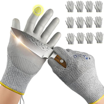 Dowellife Cut Resistant Work Gloves for Men & Women - ANSI A5 & EN388 Level 4, Breathable PU Coated, Grey Non-Marking - for Gardening, Fishing, Automotive, Construction, Wood Carving (Medium, Grey) - size: Medium (Pack of 12)