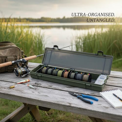 Green PVC Fishing Line Spool Organizer Box - Compact Tackle Storage Case for Braided Lines & Rigs, Portable Bag Insert (1 Pack)