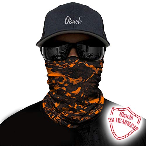 Obacle Seamless Face Mask Rave Bandana Men Women for Dust Sun Wind Protection - color: Pure Black Orange