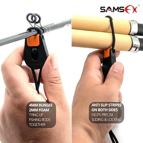 SAMSFX Fishing Rods Belt Stretchy Wrap Pole Straps Elastic Cable Ties for Casting, Spinning & Fly Rods - color: 4pcs, Black & Orange