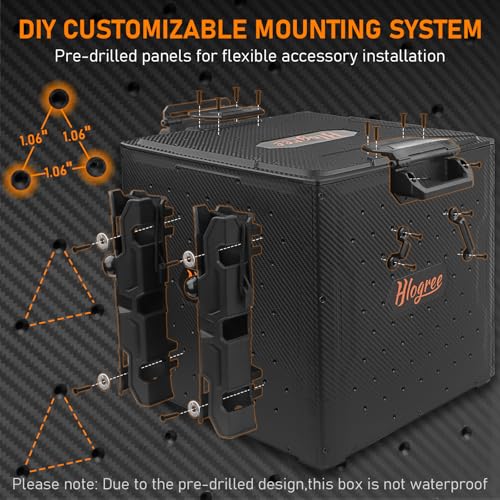 HLOGREE FlexCrate Kayak Fishing Crate with 4 Rod Holders (Assembly Needed),13''x13''x13'' Compact Kayak Tackle Storage Box & Gear Organizer for Kayaks,with Lockable Lid - Black,DIY & Lightweight