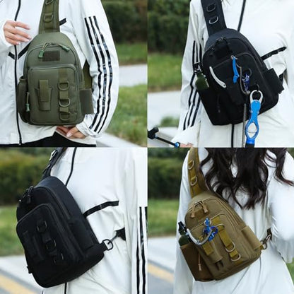 Fishing Sling Bag - Small Fishing Tackle Storage Bags with Rod Holder (Tan) - color: Tan