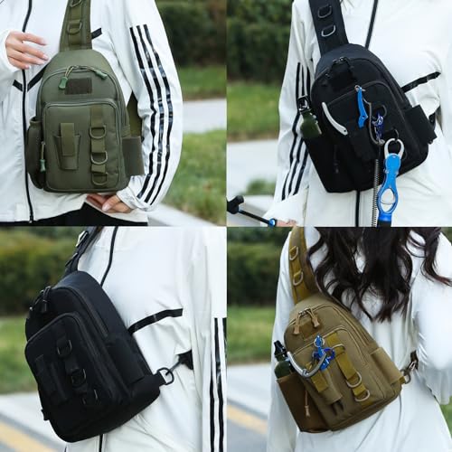 Fishing Sling Bag - Small Fishing Tackle Storage Bags with Rod Holder((Black) - color: Black