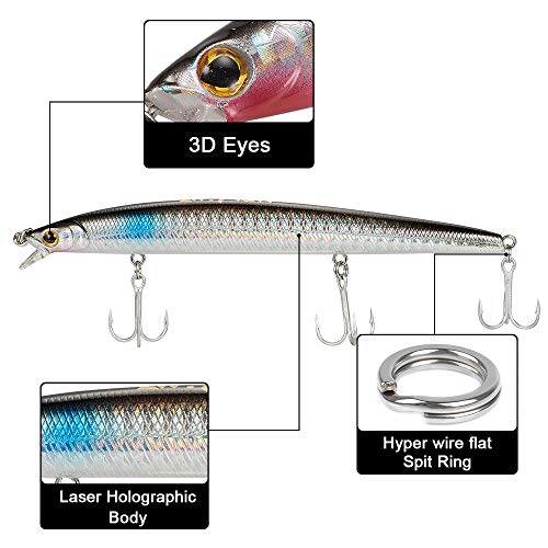 Dr.Fish Saltwater Fishing Lures Kit 5" Surf Fishing Sriper Saltwater Minnow Lures Mustad Hooks Jerkbait Popper Plugs Inshore Offshore Mackerel Tarpon Barracuda - color: Upgraded 6 Assorment