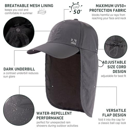 TOP-EX L/XL/XXL UV50+ Waterproof Neck Flap Baseball Sun Cap - color: Dark Grey, size: X-Large