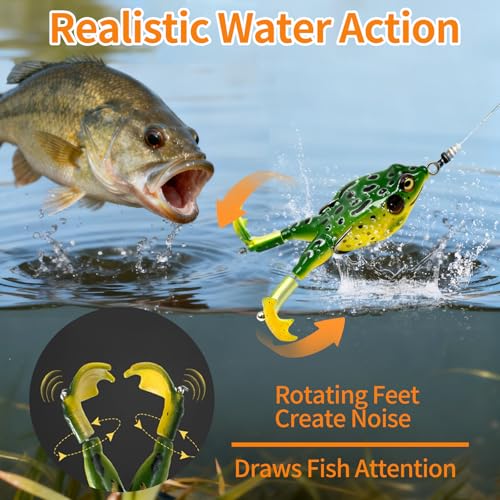 Keenjorika Soft Frog Fishing Lures 3 Pack, Topwater Floating Weedless Frog Baits with Rotating Kicking Legs, Lifelike Soft Swimbaits for Bass, Trout, Snakehead Fishing, Freshwater & Saltwater - color: 2/4/10