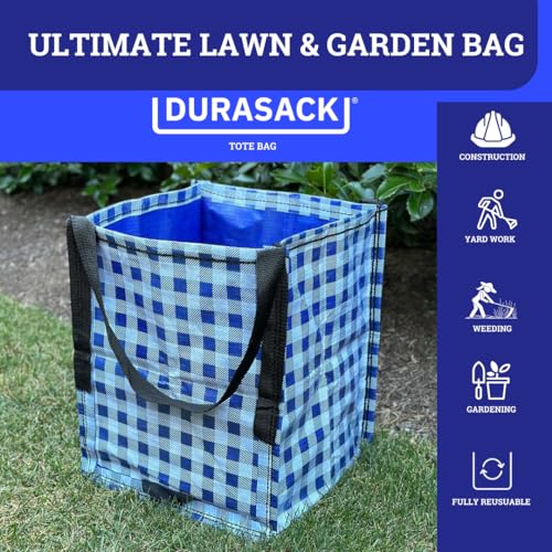 DURASACK Heavy Duty Storage Tote Bag 22-Gallon, Gingham Blue, Pack of 4 | Rugged Woven Polypropylene Moving Bag, Reusable Self-Standing Design, Holds up to 500 Pounds - color: Gingham Blue, size: Pack of 4