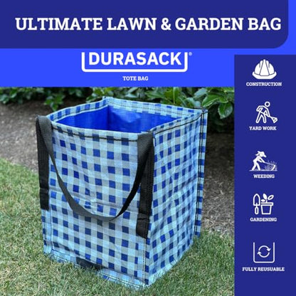 DURASACK Heavy Duty Storage Tote Bag 22-Gallon, Gingham Blue, Pack of 4 | Rugged Woven Polypropylene Moving Bag, Reusable Self-Standing Design, Holds up to 500 Pounds - color: Gingham Blue, size: Pack of 4