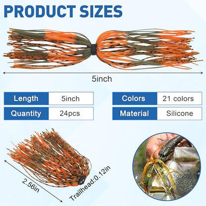 Silicone Jig Skirts Spinnerbait Skirts Replacement 12/24 Bundles DIY Bass Fishing Jigs Lure Skirts for Spinner Bait Buzzbaits Squid Jig Spoon Blade Fly Tying Material - style: Type B-mixed 24pcs