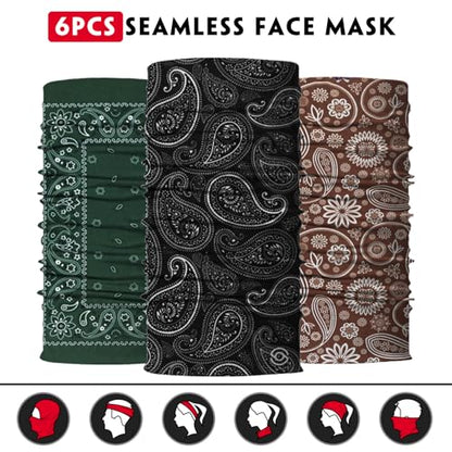 Neck Gaiter for Men Women Headwear Bandana Head Wrap Face Scarf Mask Cover Warmer Balaclava-Seamless & Versatile - color: A-6pcs-muliti Paisley
