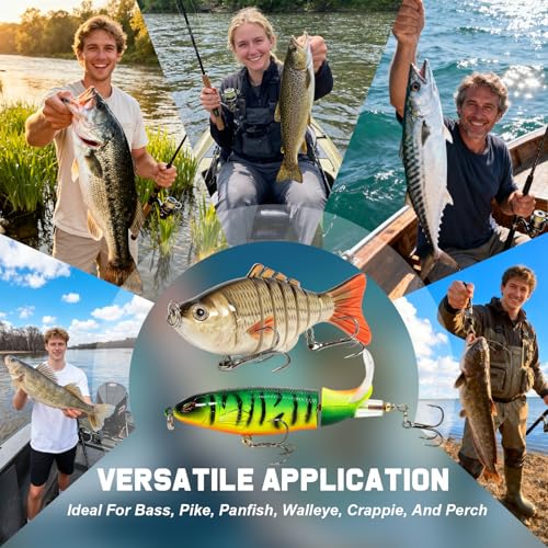 Swim baits Fishing Lures for Freshwater, Fableblis Mixed Top Water Bass Lures, Multi Jointed Swimbaits & Artificial Whopping Plopping Baits for Trout Catfish Crappie Muskie