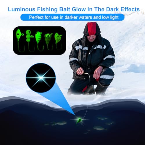 50PCS Ice Fishing Lures Kit, Ice Fishing Jigs for Walleye Perch, Jigs Heads for Ice Fishing Tackle, Panfish Crappie Perch Sunfish Pike bluegills Jigs