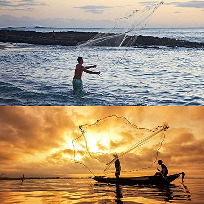 Lucky Monet 10/12/13.3/15ft Radius Large American Saltwater Fishing Cast Net for Bait Trap Fish, Easy Throw Thicken Nylon Line w/Upgraded Steel Chain Sinker, 5/8 Inches Mesh Size - size: 13.3FT Radius