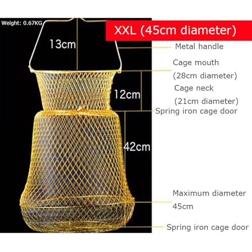 Collapsible Fish Basket Metal Fish Keeper Fishing Net Basket Fishing Creel with Breathable Mesh for Hiking Fishing - size: XX-Large