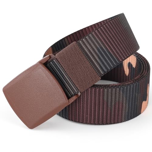 Mile High Life | Nylon Web Belt | Outdoor Military Belt | TSA Safe Buckle Plastic/Metal - color: Camo Brown