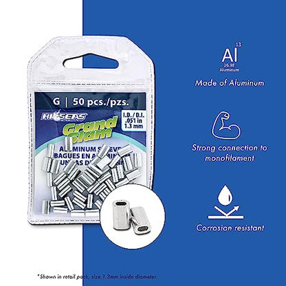HI-SEAS Grand Slam Aluminum Fishing Line Crimp Sleeves - Retail Pack, Durable and Strong Crimps for Monofilament 40lb Test up to 600lb Test for Saltwater Fishing Leaders - style: 15 Pc/2.8 Mm Inside Diameter