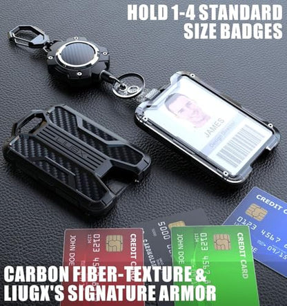 LIUGX Retractable Badge Holders, Heavy Duty Carabiner Keychain Clip,Durable ID Card Holder (Holds 4 Cards), with 31.5” Retractable Badge Reel,10,000+ Rebound,Carbon Fiber-Texture,White - color: White