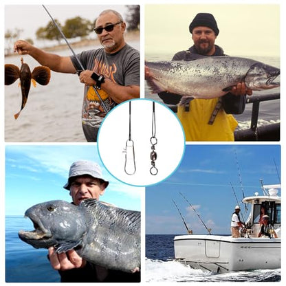 30pcs Fishing Leaders, Stainless Steel Leader Wire with Swivel Buckle Fishing Leaders Line Connecting Fishing Tackle Lure or Hook, for Saltwater and Freshwater (Black) - size: 9.25 inch