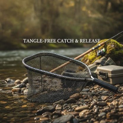 Rubber Mesh Landing Net Head Replacement, Aluminum Alloy Frame for Freshwater Fishing, Smooth Hook Release - size: 15.75 x 11.02 x 11.81"