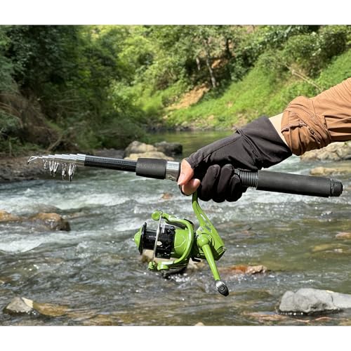 2PACK Fishing Pole Combo,Fishing Rod Combos with Telescopic Fishing Pole Spinning Reels Fishing Carrier Bag for Travel Saltwater Freshwater - color: Green