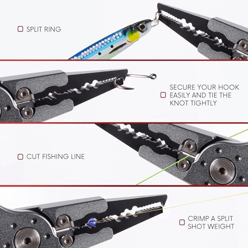 Fishing Pliers with Safety Lock, Aluminum Alloy 8" Fishing Plyers with Hook Remover, Fishing Pliers for Saltwater Freshwater Ice, Fishing Gear Stuff for Men