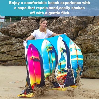 Catalonia Hooded Towel for Adults, Quick-Dry Beach Poncho with Hood, Sand-Free Summer Gift - color: Surfboard