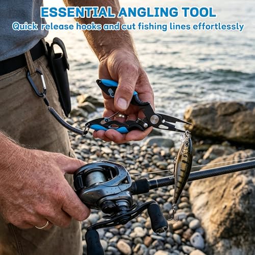 7.5" 420 Stainless Steel Fishing Pliers - Uni-Body Construction, Lightweight Corrosion-Resistant Fishing Tool with Multi-Function Jaws, Braid Cutters, Sheath, Lanyard & Carabiner (light blue) - color: Light Blue