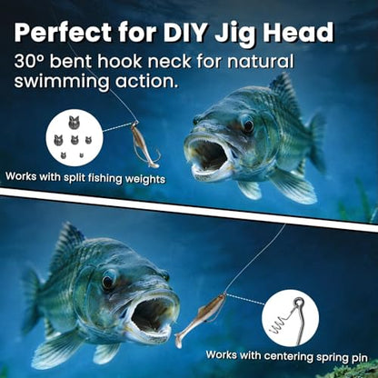 FishTrip 30-Degree Jig Hooks, 50/100pcs EWG Worms Hooks for Bass Fishing | Wide Gap High Carbon Steel, Needle Hook Point, Swimbait Jig Maker Keeper Weedless Hook for Soft Plastic Lures Baits 1/0-6/0 - size: 6/0_50pcs