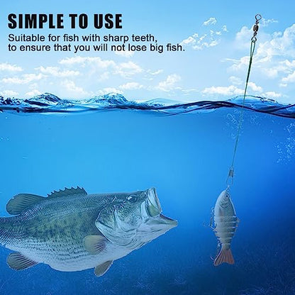 Fishing Leaders Saltwater,60pcs Stainless Steel Wire Leaders with Swivels Snap High Strength Fishing Line Leader for Connect Fishing Tackle Lure Bait Rig Hooks,6/8/10inch - color: Green - 60pcs (6"+8"+10")