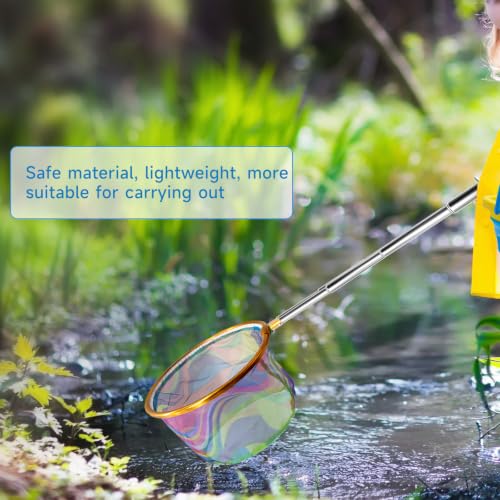 2PCS Fishing Net with Bucket, Telescopic Fishing Landing Net, Collapsible Youth Sand Bucket, Youth Fish Butterfly Catching for Freshwater Saltwater Outdoor Activities - color: Red + Yellow