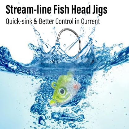 Dr.Fish 10 Pack Swimbait Jig Heads, Saltwater Fishing Jig Heads Minnow Style 3D Eyes Lead Weighted Hooks for Bass Walleye Flounder Striper Halibut Pompano Fishing - color: Chartreuse&Silver, size: 1/4oz-Hook #2/0