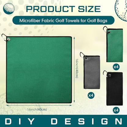 Batiyeer 12 Pcs Golf Towel Bulk for Golf Bags Microfiber Fabric Towel with Clip Waffle Pattern, Fitness, Camping, Hiking, Yoga - color: Black, Grey, Dark Green